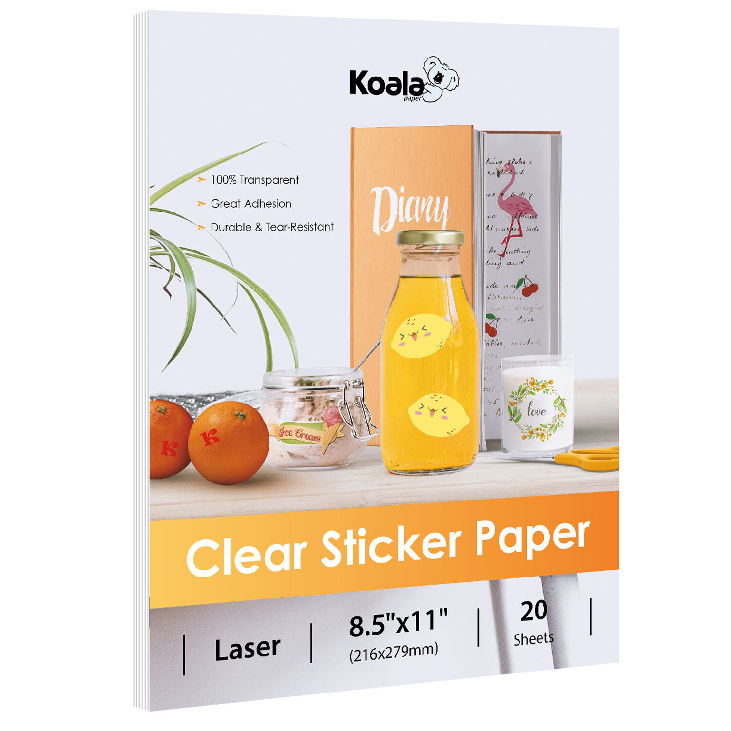 20 Koala Clear Sticker Paper for LASER Printable Vinyl Waterproof Transparent