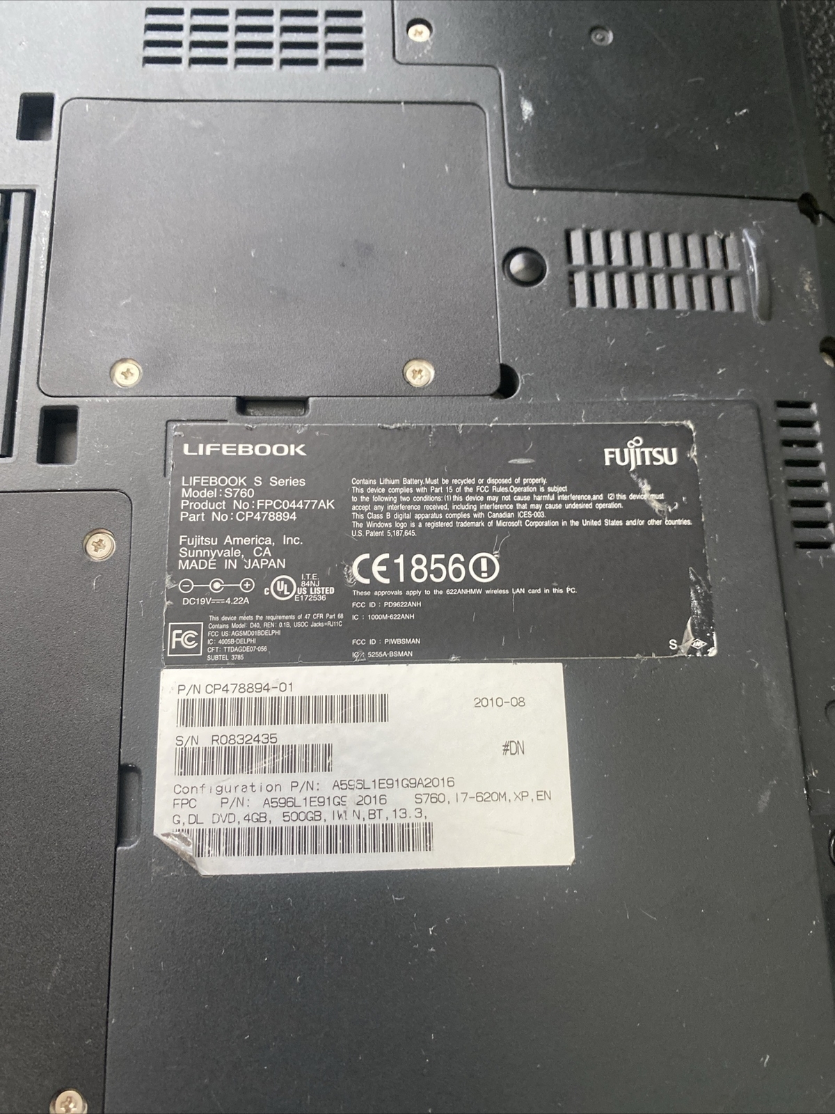 Fujitsu LifeBook S Series S760 i5-M520 2.40GHz, 4GB RAM, 320GB HDD DE06-03-Works