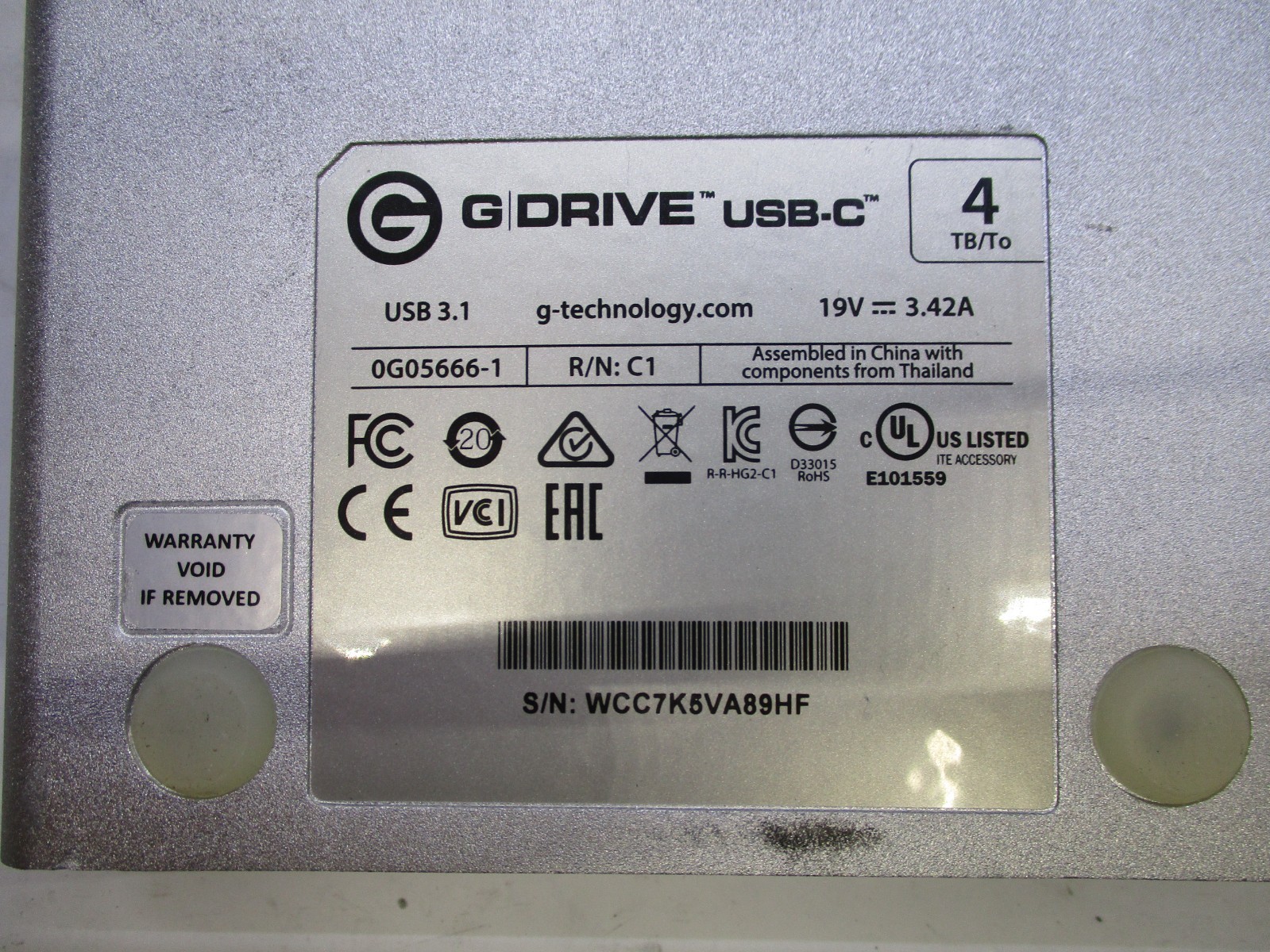 G-DRIVE USB-C 4TB External Hard Drive USB 3.1 0G05666-1 Tested T8 E11