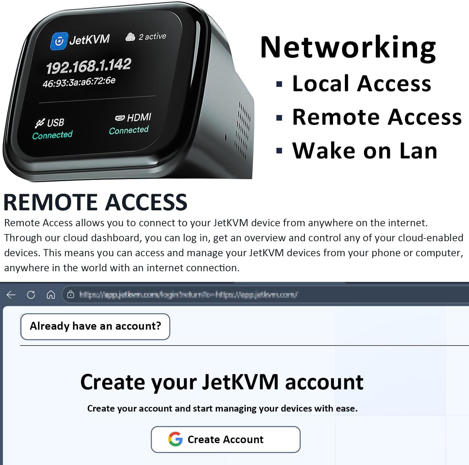 Jetkvm IP KVM PC Remote Control, Jet KVM over IP Ethernet Open-Source with Touch