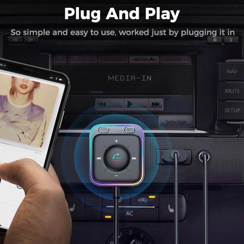 UGREEN Bluetooth 5.4 Car Receiver Adapter USB AUX with Mics Car Kit Stereo Audio