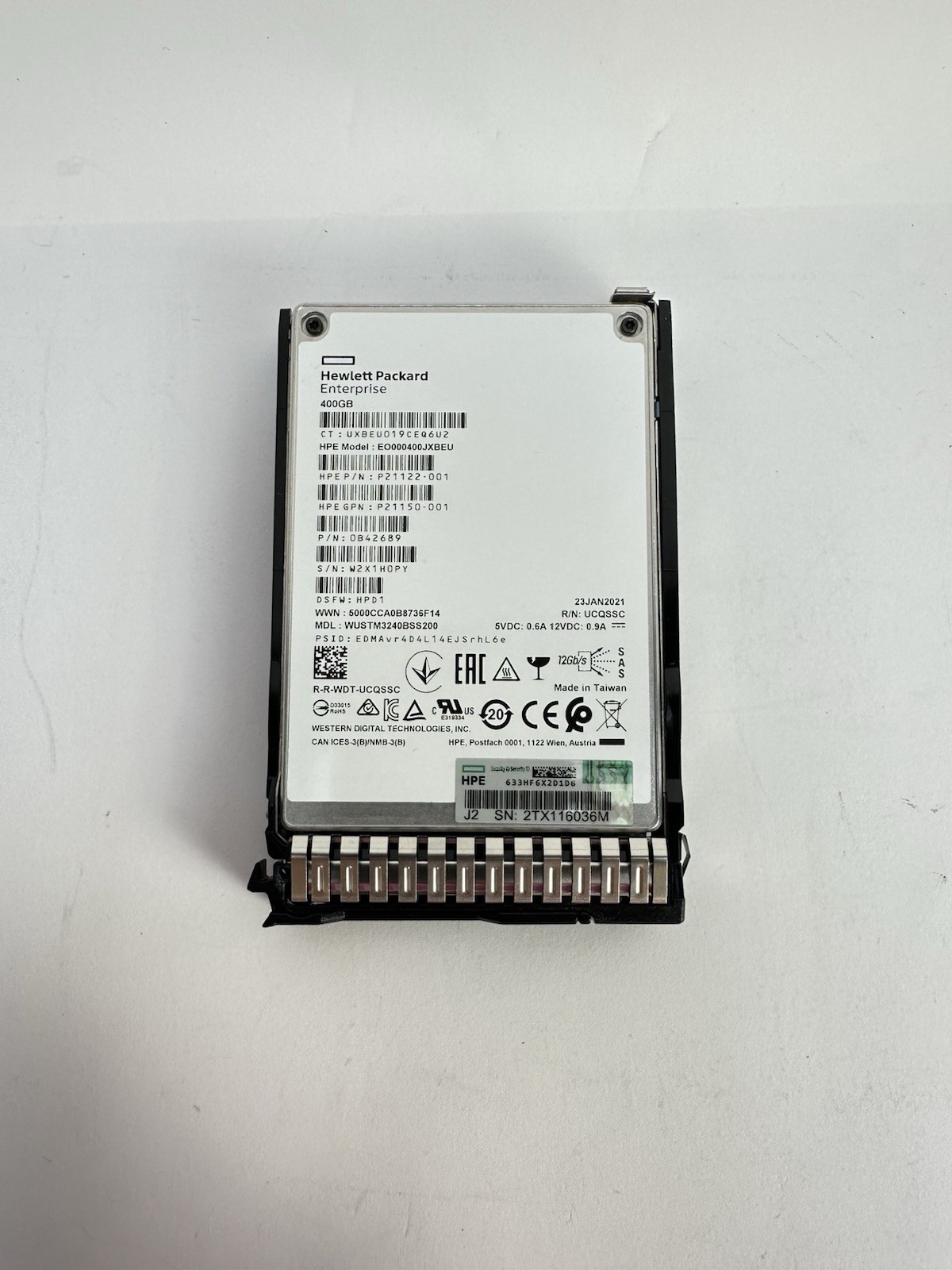 HPE 400GB SAS 12Gbps SC 2.5 SSD WI Write Intensive Smart Carrier Tray 12G SAS3