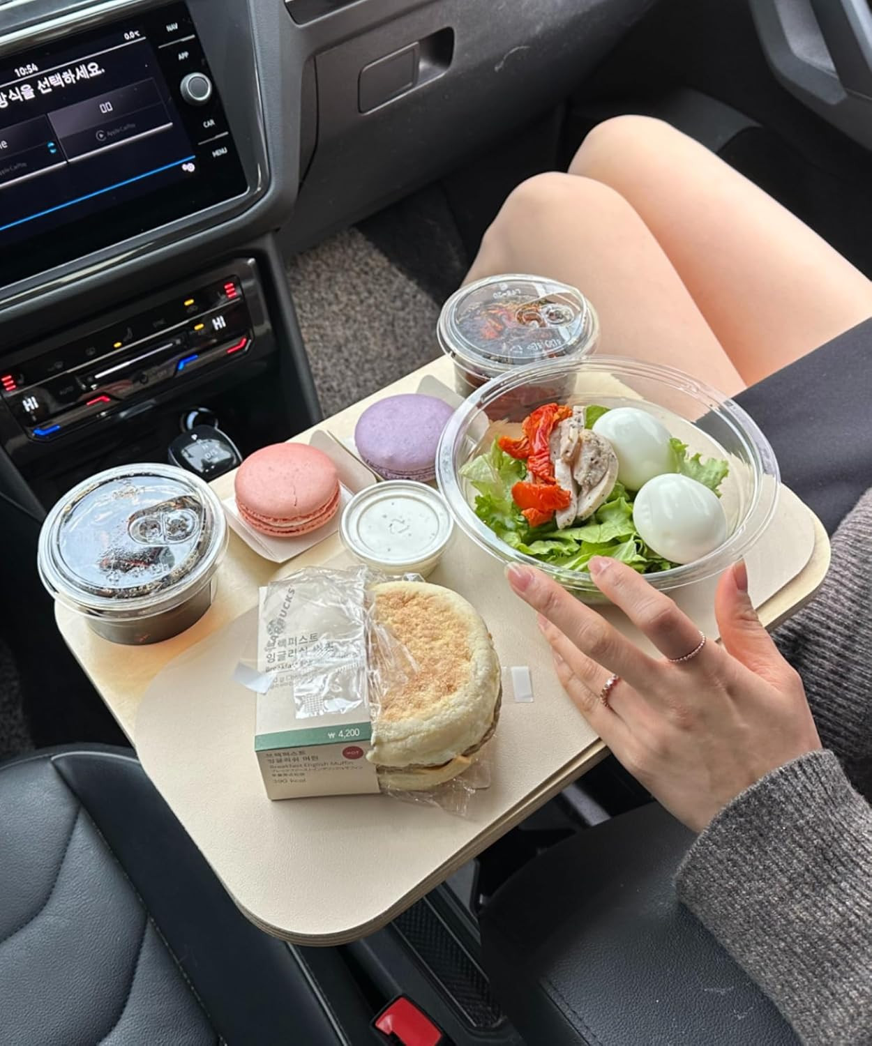 2-In-1 Drive-Thru Tray: Car Food Tray, Wood Car Trays for Eating in Parked Car,