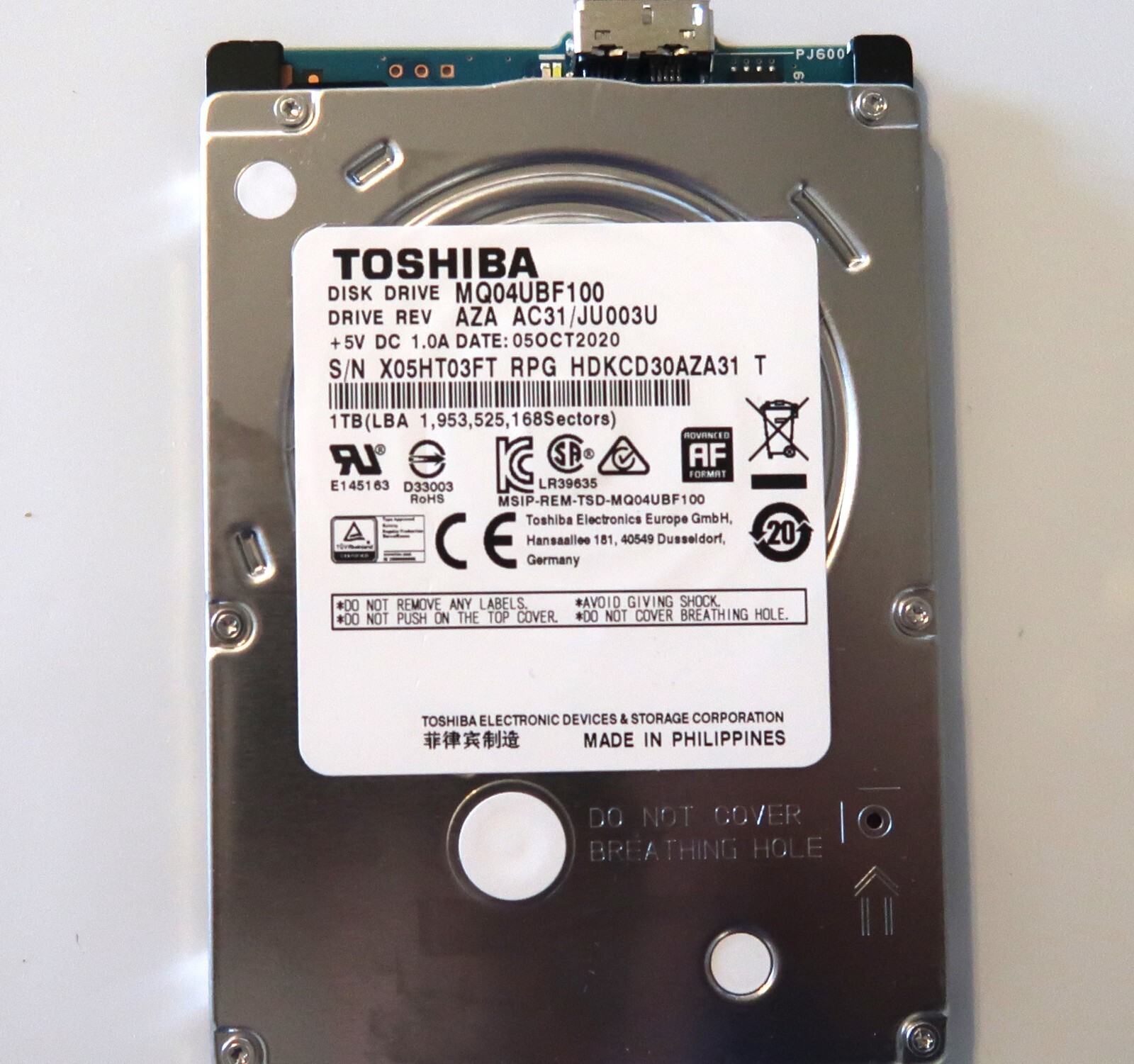 Toshiba MQ04UBF100 HDKCD30AZA31 T AZA AA31/JU003U Philippines 1TB USB 05OCT2020