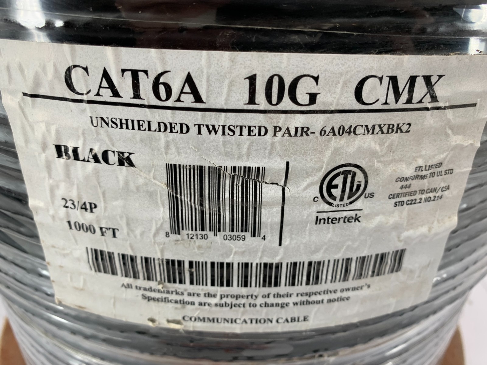 Wavenet 6A04CMXBK2 23 AWG 4P Solid Bare Copper Unshielded CAT6A 10G CMX 1,000FT