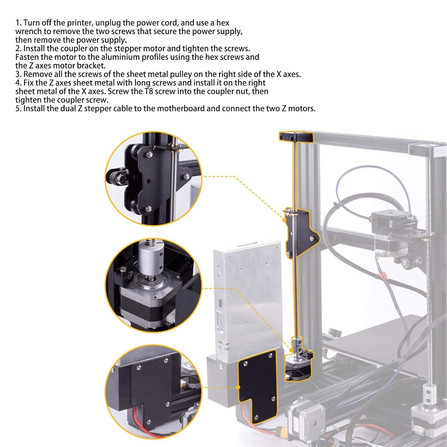 Dual Z Axis Upgrade Kit FOR Ender 3 Pro V2 w Lead Screw Motor