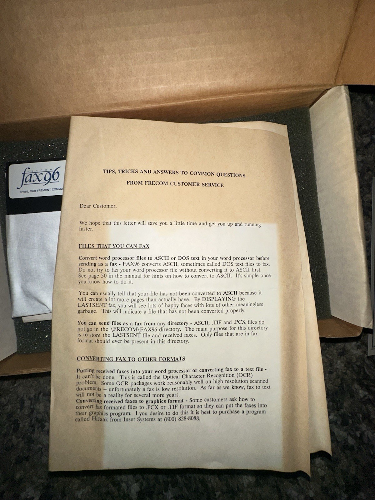 Vintage Frecom FAX96 PC Fax Modem ISA Card Complete Box DOS 5.25” Disk Manual