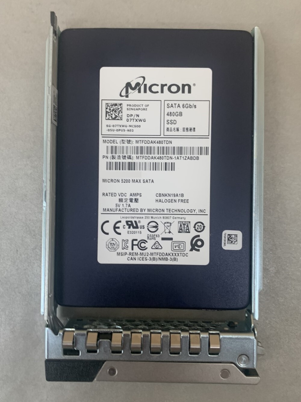 Micron MTFDDAK480TDN 5200 Max SATA 2.5″ 480GB Internal SSD (Dell P/N: 07TXWG)