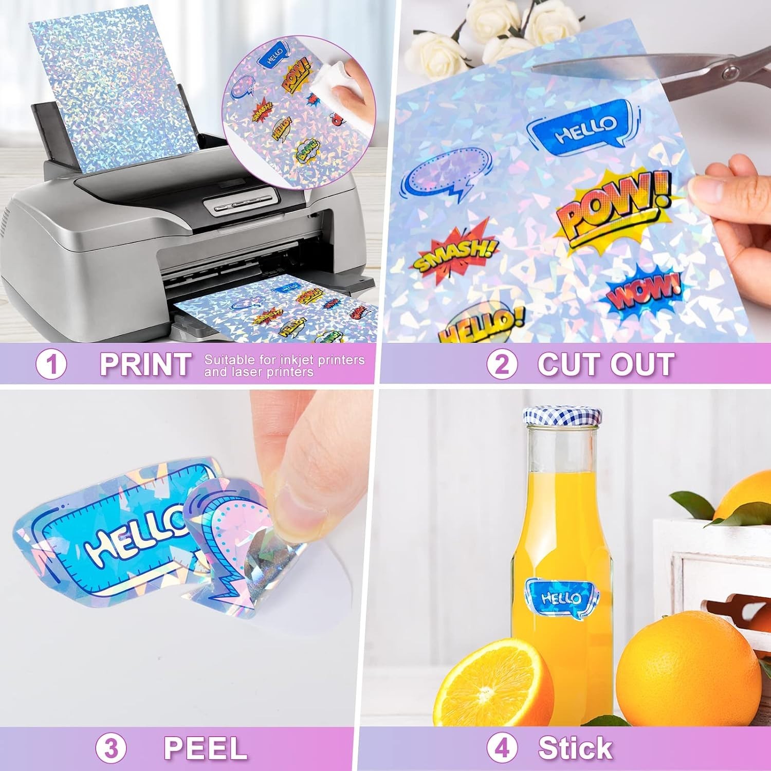 20 Sheets Holographic Sticker Paper for Inkjet & Laser Printer 8.5×11 inch | …