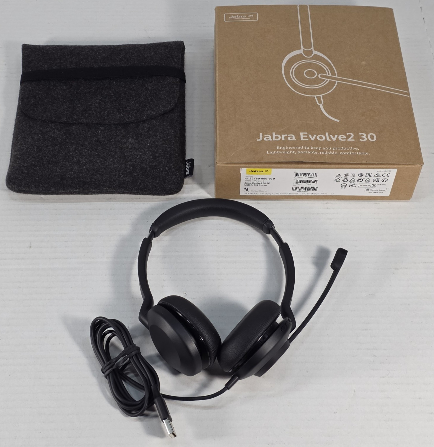 Jabra Evolve2 30 SE USB Wired Stereo Headset w/ Mic – Comes with Box & Felt Case
