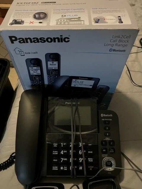 Panasonic KX-TGF382 Metallic Black Digital Corded/Cordless Phone w/ Link-to-Cell