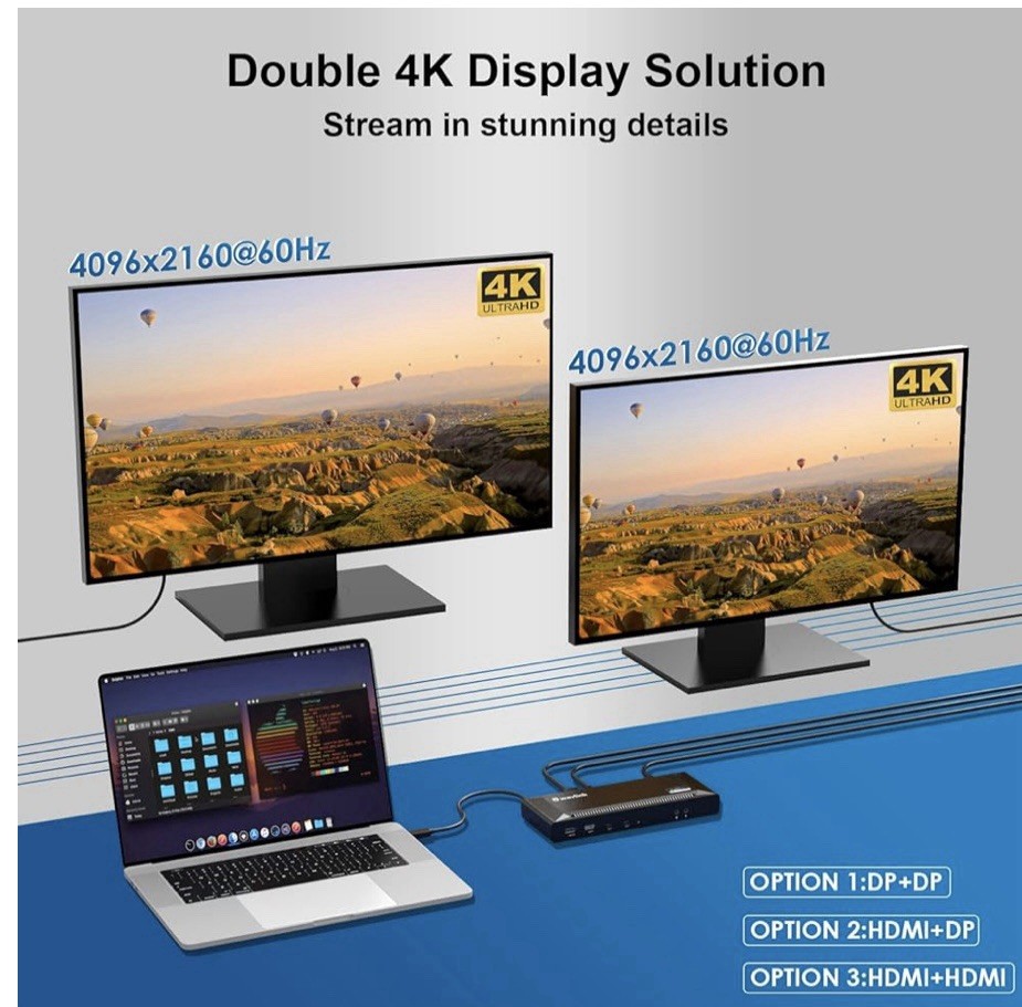 USB C Docking Station DisplayLink Dock 2/3 Monitors HDMI DP 4K 60Hz w/Charging