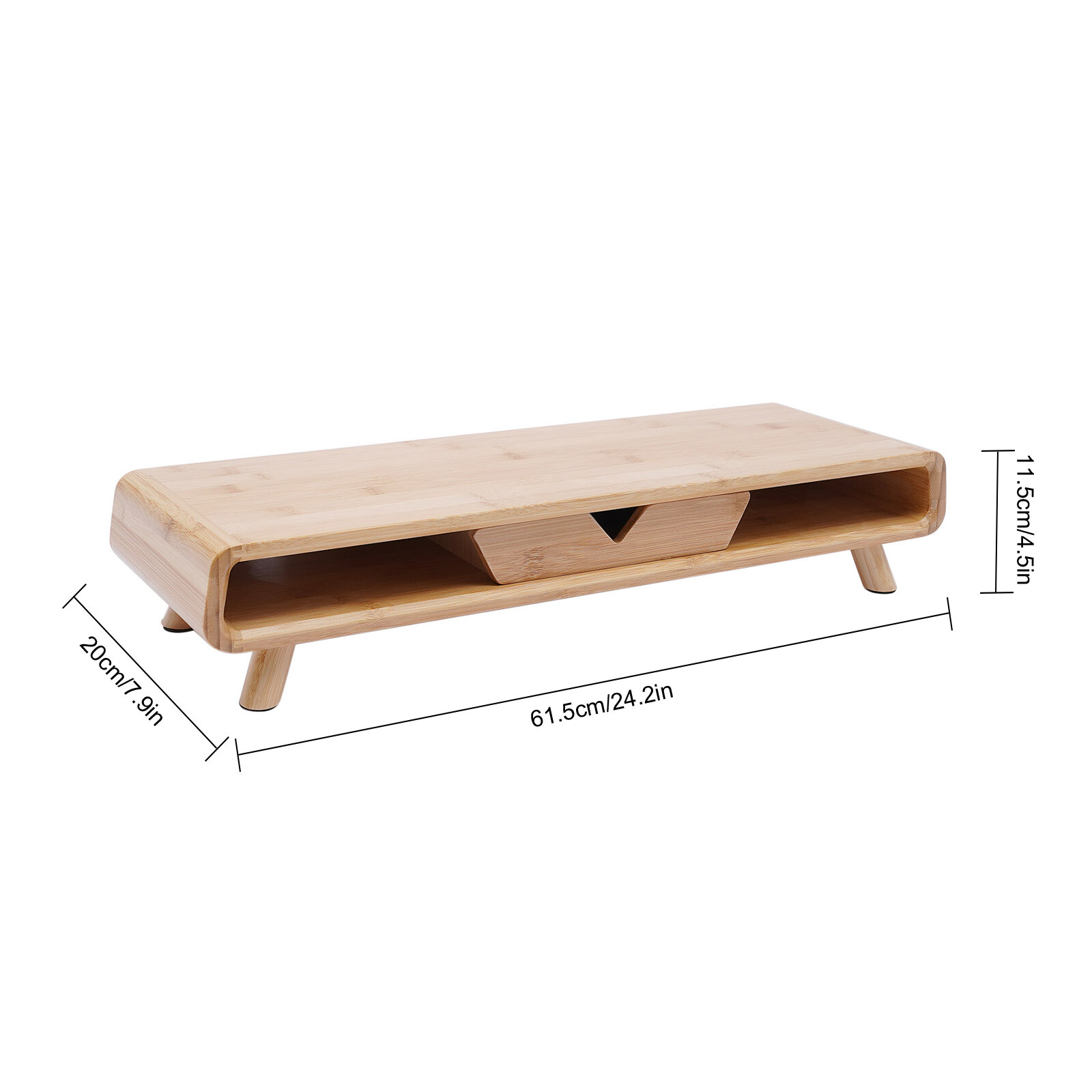 Bamboo Monitor Stand With Drawer & Back Baffle 4.5in Height Riser