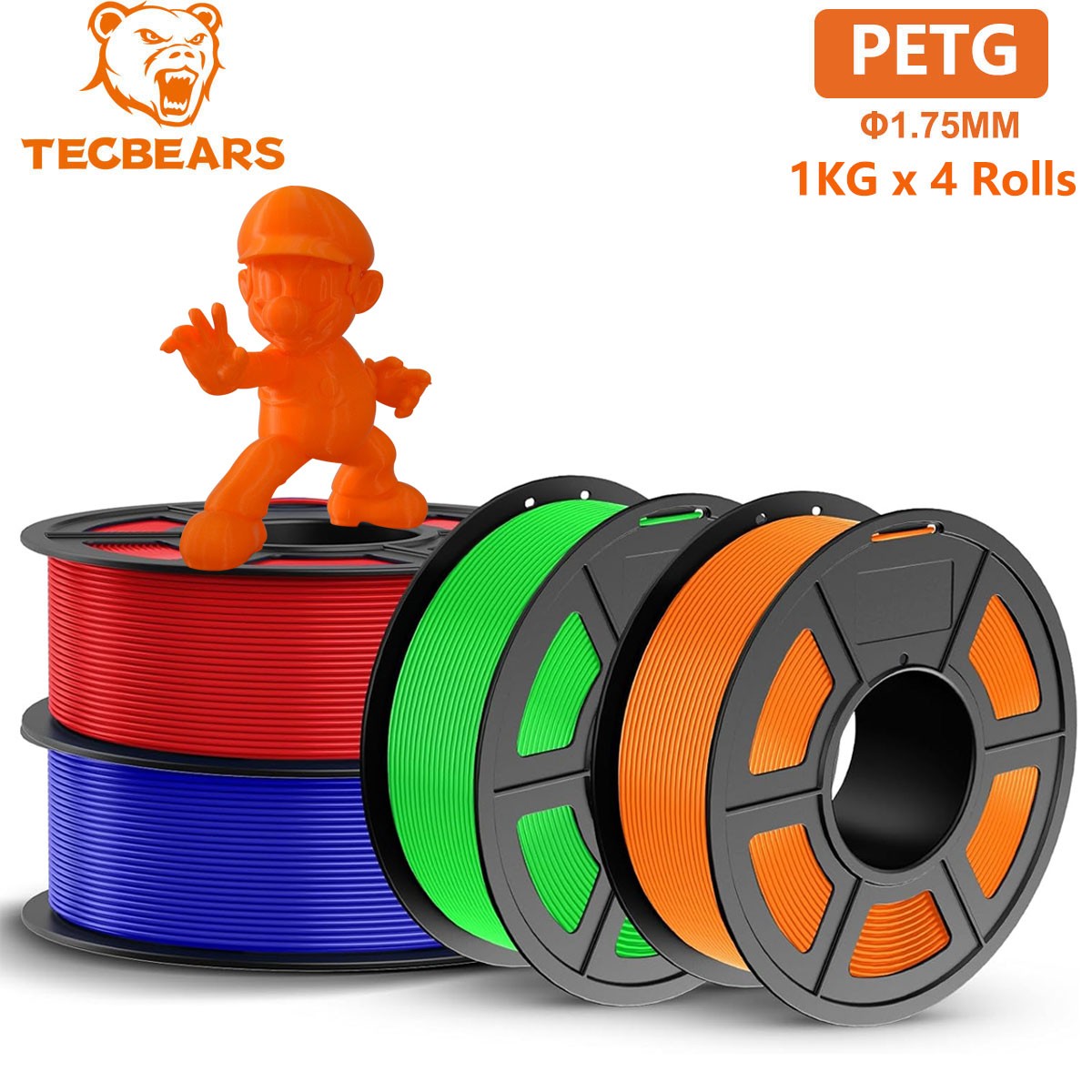 4KG TECBEARS PETG 3D Printer Filament Consumables 1.75mm Stronger Toughness