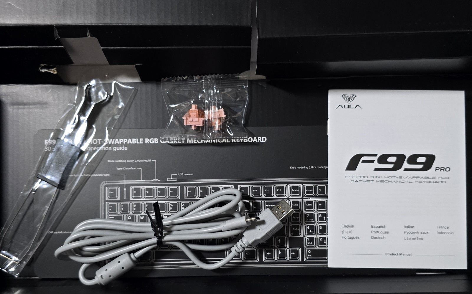 AULA F99 Pro Wireless Mechanical Keyboard Silent White RGB Hot Swappable Gaming