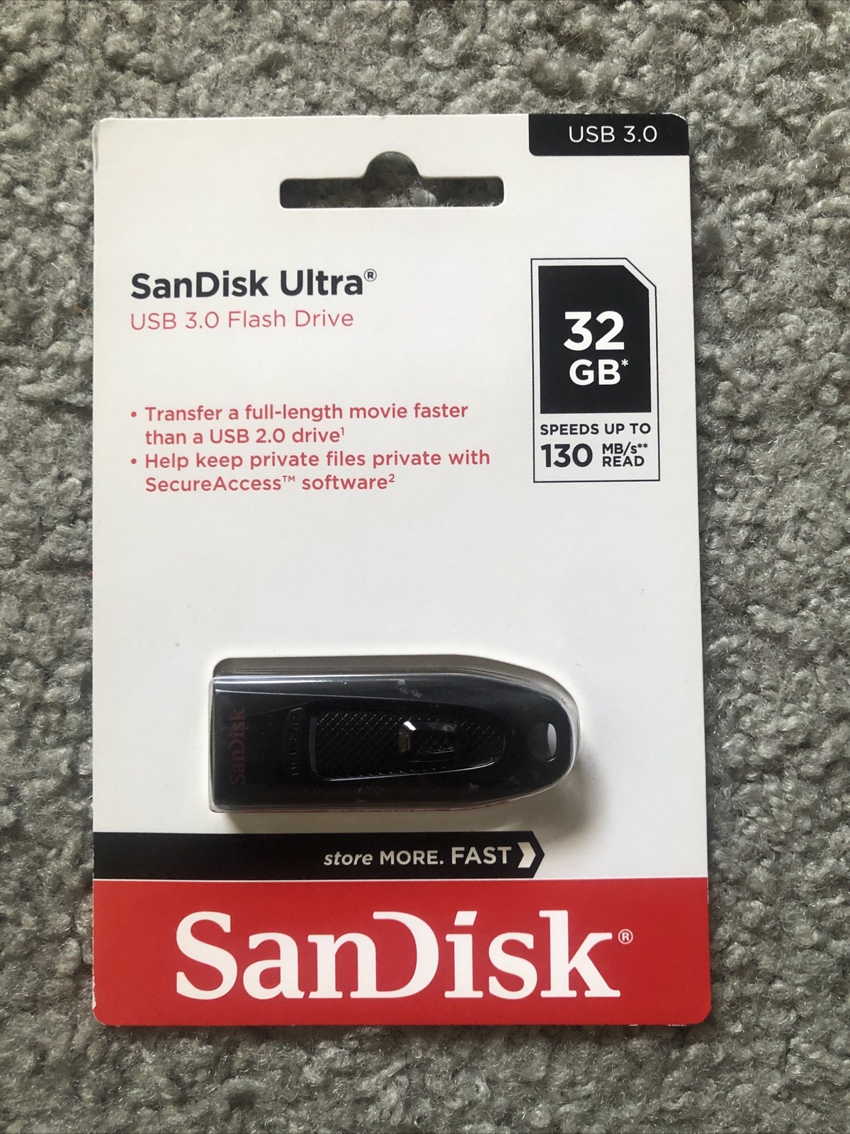 SanDisk Ultra USB 3.0 Flash Drive, 32 GB Brand New Sealed Fast Shipping!