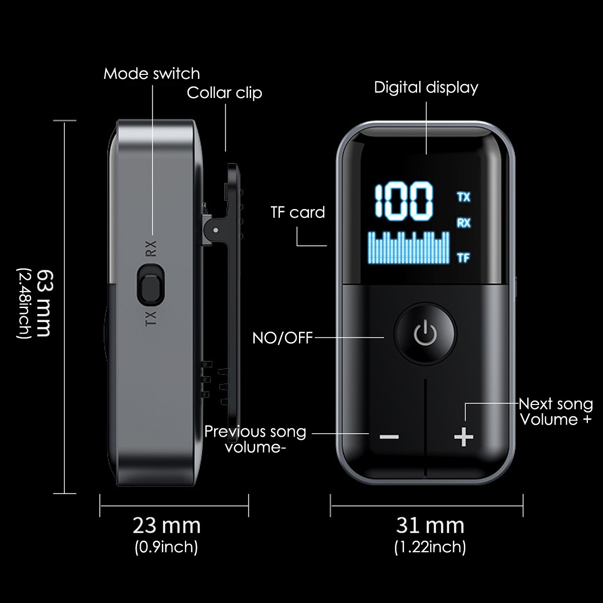 Digital Display Bluetooth 5.4 Audio Adapter TX RX Built-in Battery Type-C Fast