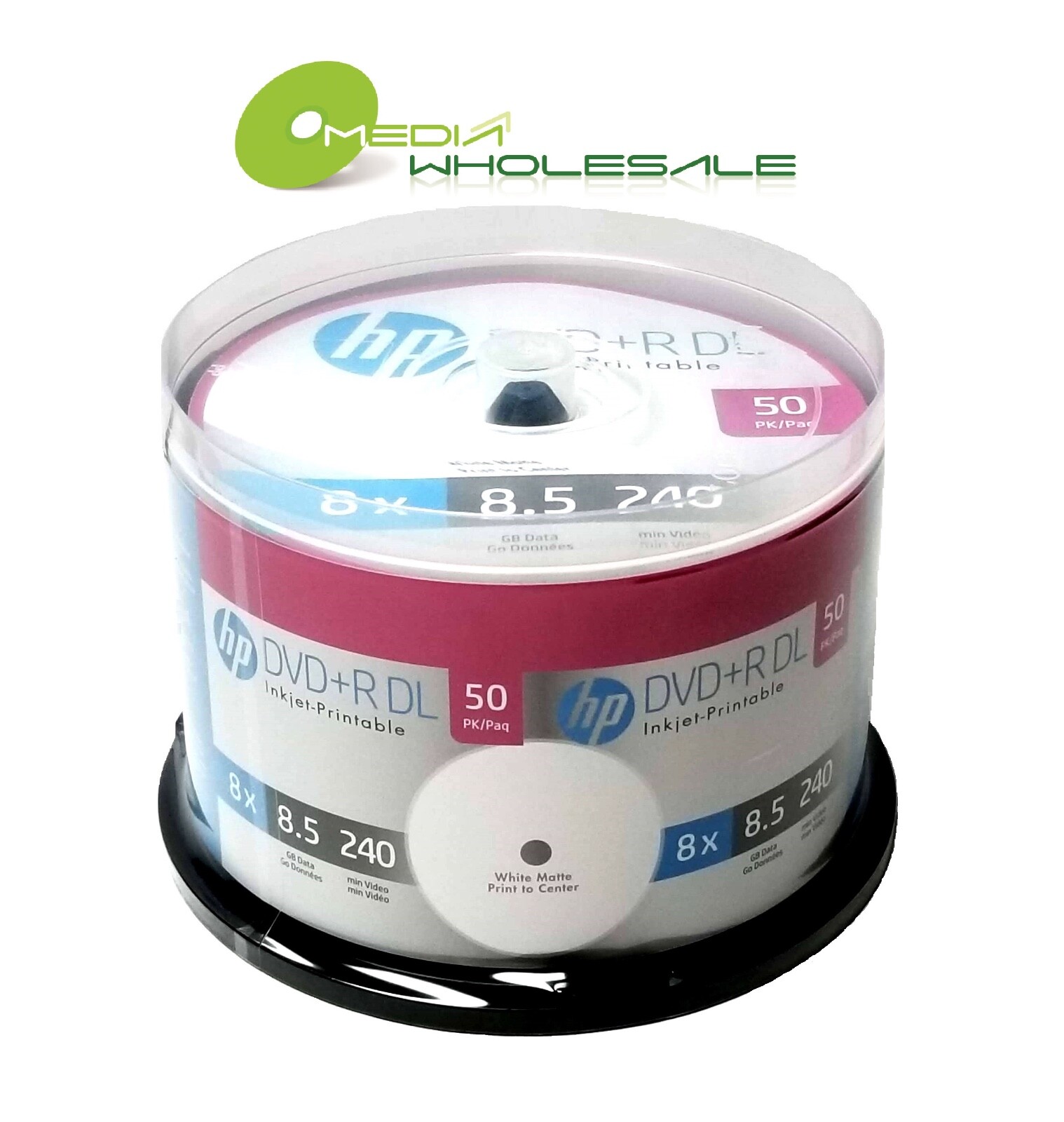50 HP 8X Blank DVD+R DL Dual Double Layer 8.5GB White Inkjet Hub Printable Disc