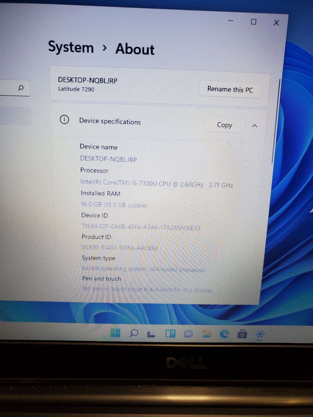 Dell Latitude 7480 14″ Laptop i5-6300U 2.4GHz 8GB 256GB SSD Win11 NO BATTERY #69