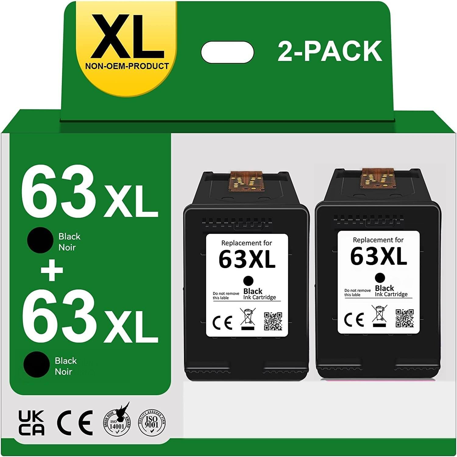 2pk Black Ink Cartridges Compatible For HP 63XL HP Deskjet 2130 3630 3632 3634