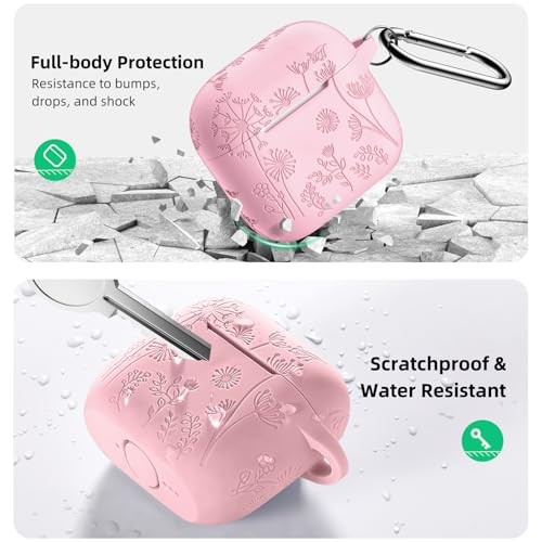 for Airpods 4 Case Cover with Cleaner Kit, Cute Flower AirPods 4 Case A-Pink