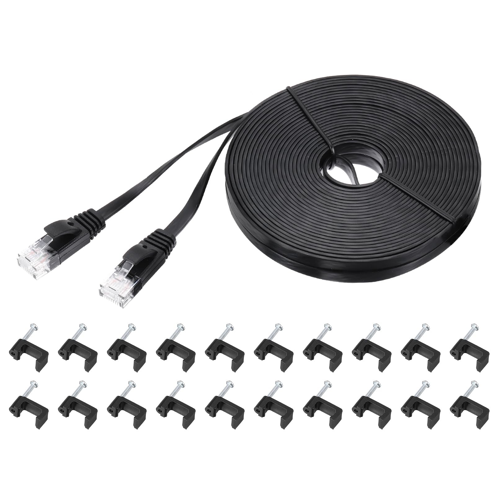 Cat6 Ethernet Cable 33 FT 32AWG 250MHz Flat High Speed RJ45 LAN Network Black
