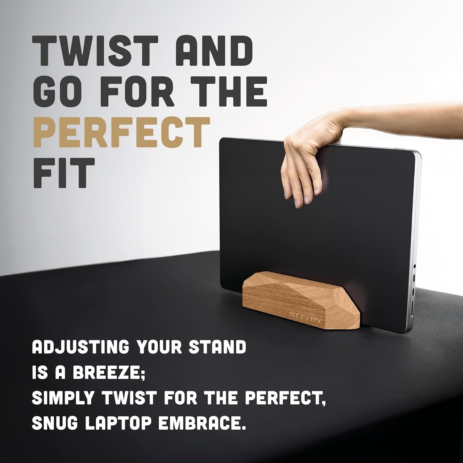 Steepy Vertical Laptop Stand Oak Wood Adjustable Desk Dock MacBook Holder Open B