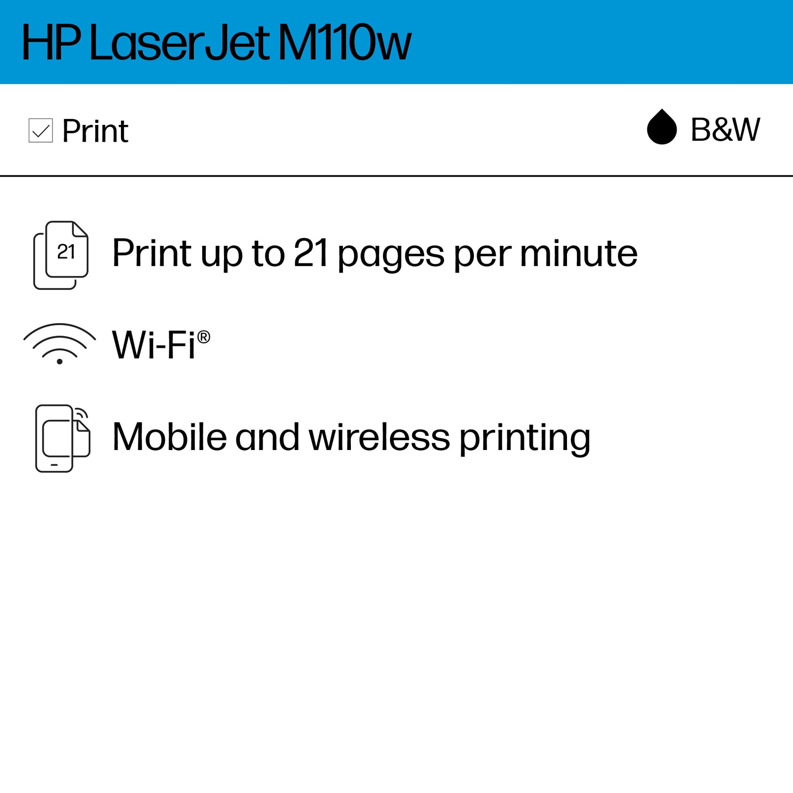 HP LaserJet M110w Wireless Black & White Printer