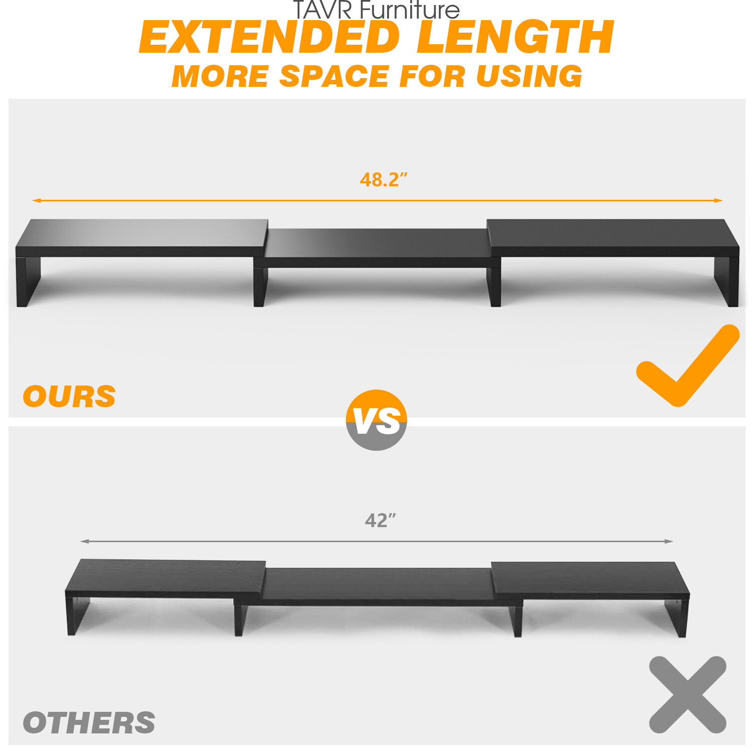 3 Shelf Wooden Monitor Stand Risers with Length and Angle Adjustable