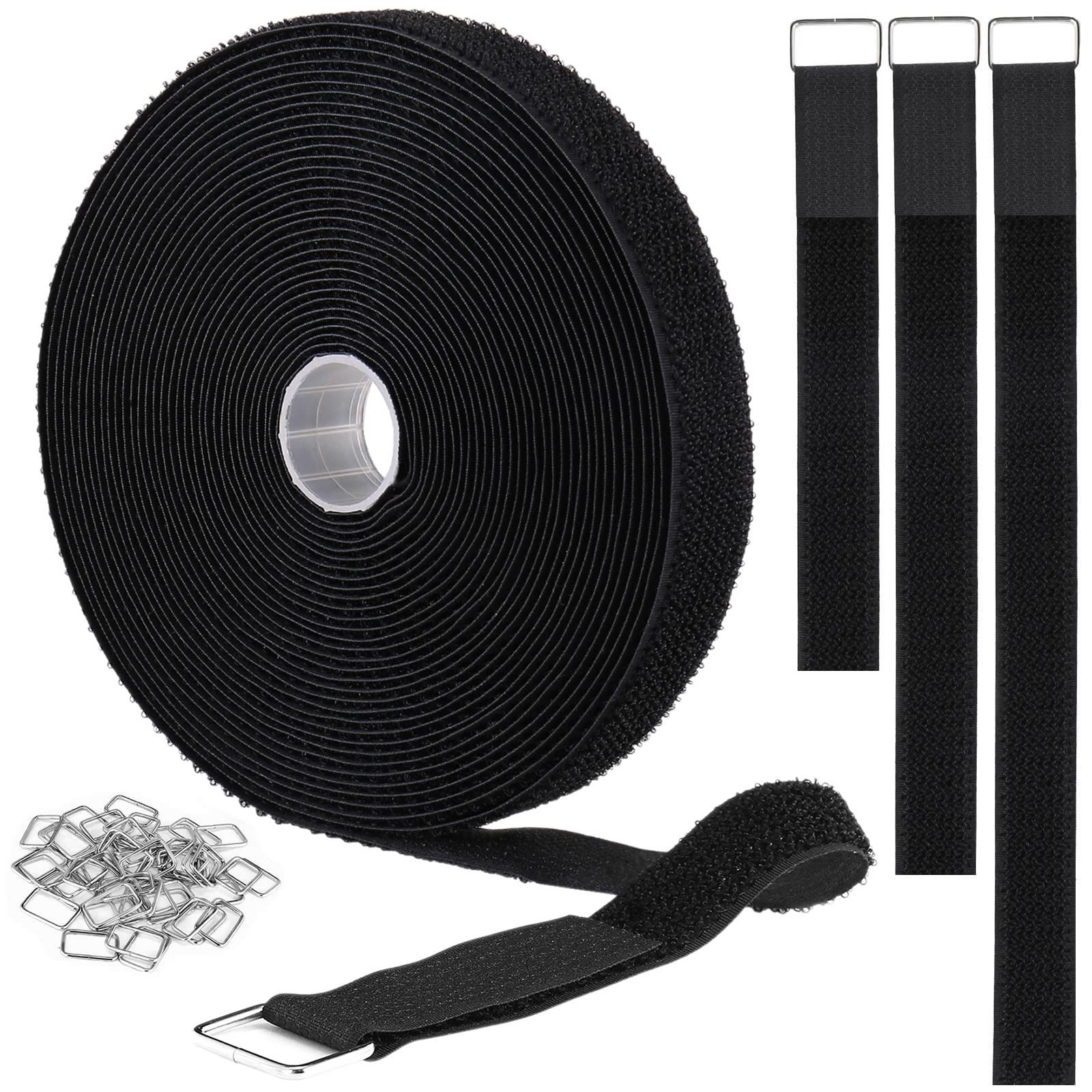 1″x32ft Hook and Loop Straps with 50 Metal Buckles, Adjustable Fastening Cabl…