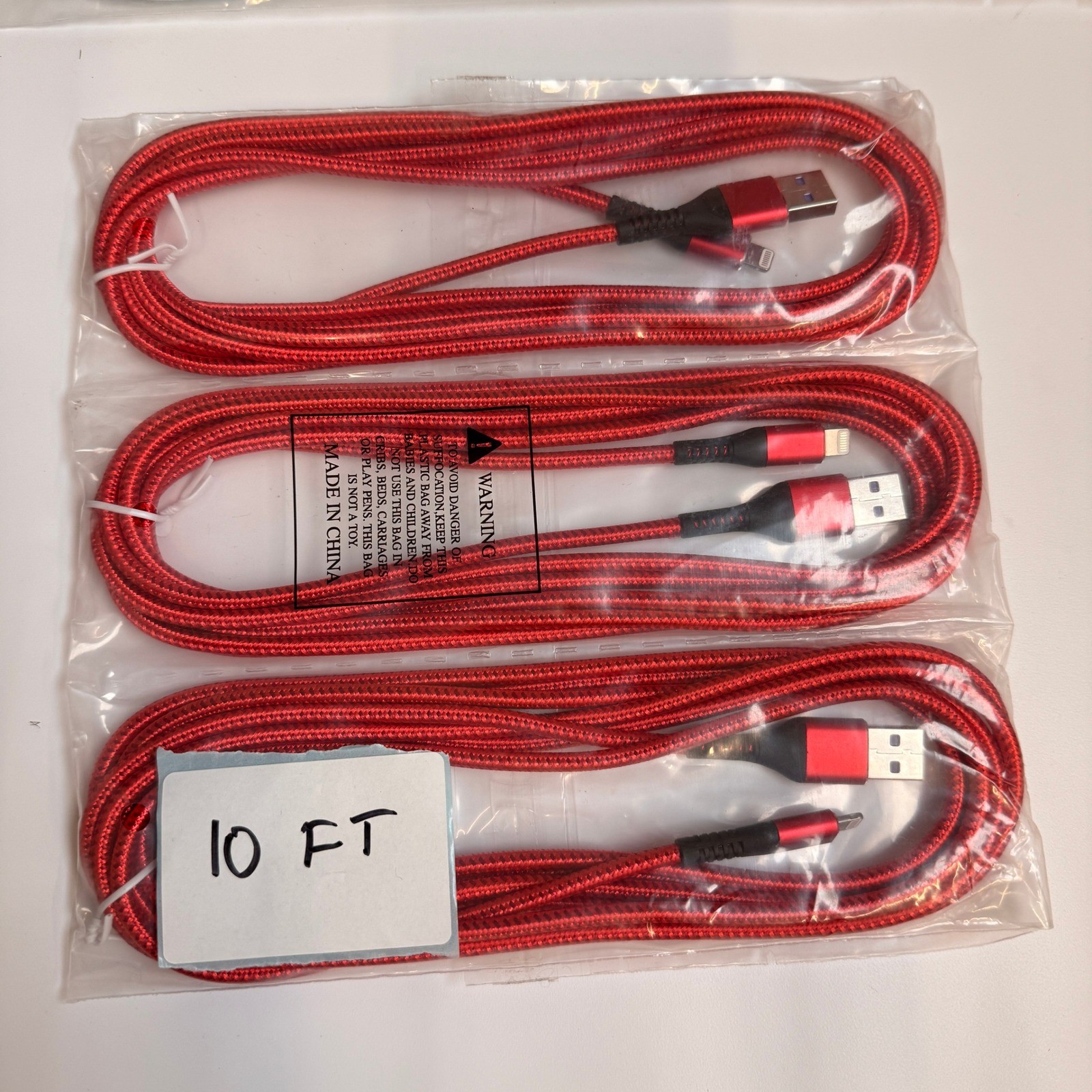 Lot of 5 USB-A & USB-C to Lightning Mixed Braided Fast Charging Cables 6ft 10ft
