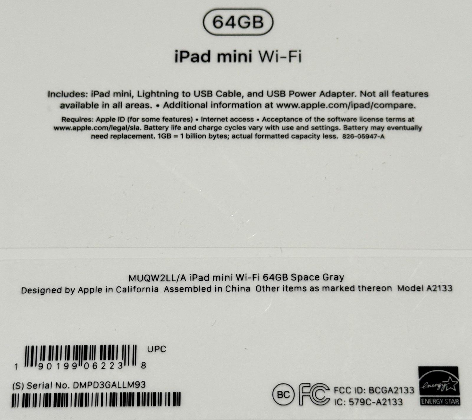 Apple iPad mini 5th Gen. 64GB Wi-Fi Space Gray A2133 iPadOS 13 NEW Sealed