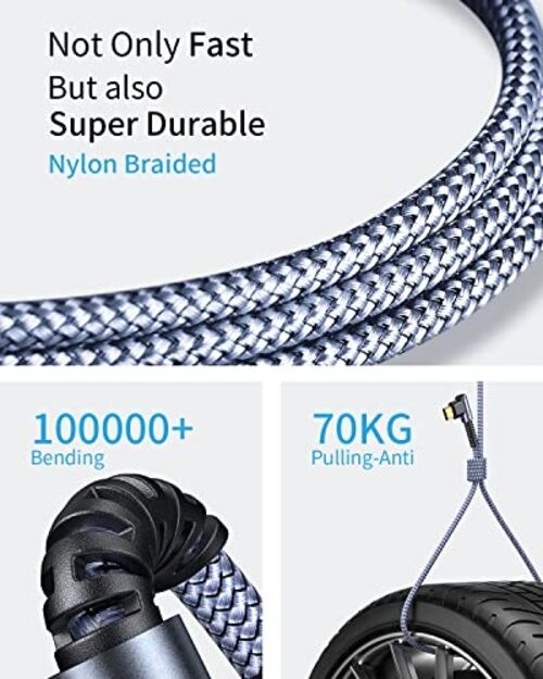 USB C Cable 3.2A【Upgraded 90°& Gold-Plated】, [ 10+6.6+3.3+1.6 FT 4 Grey