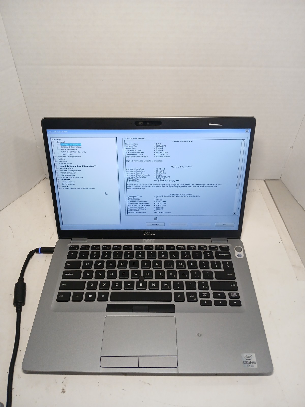Dell Latitude 5410 14″ Laptop i7-10610U 4GB No SSD/OS! BIOS PW!! #97