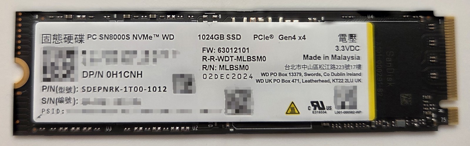 WD PC SN8000S 1TB NVMe PCIe Gen4 x4 M.2 SSD SDEPNRK-1T00-1012 100% Health