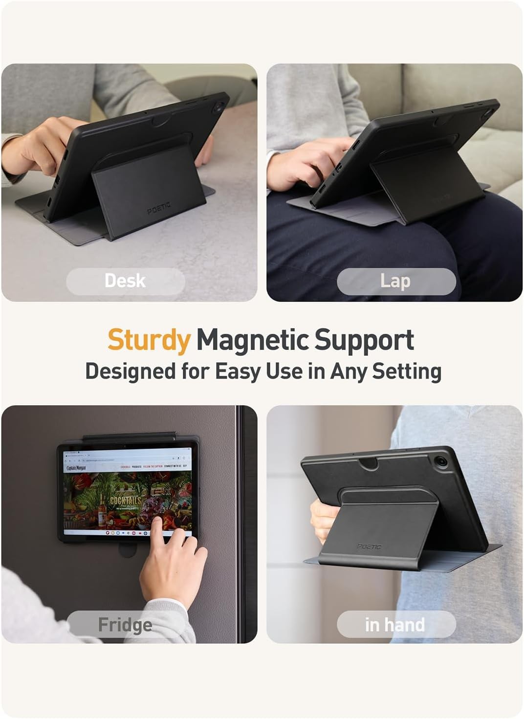For Galaxy Tab A11 Plus / A9 Plus Case Poetic Magnetic Folio Stand Cover Black