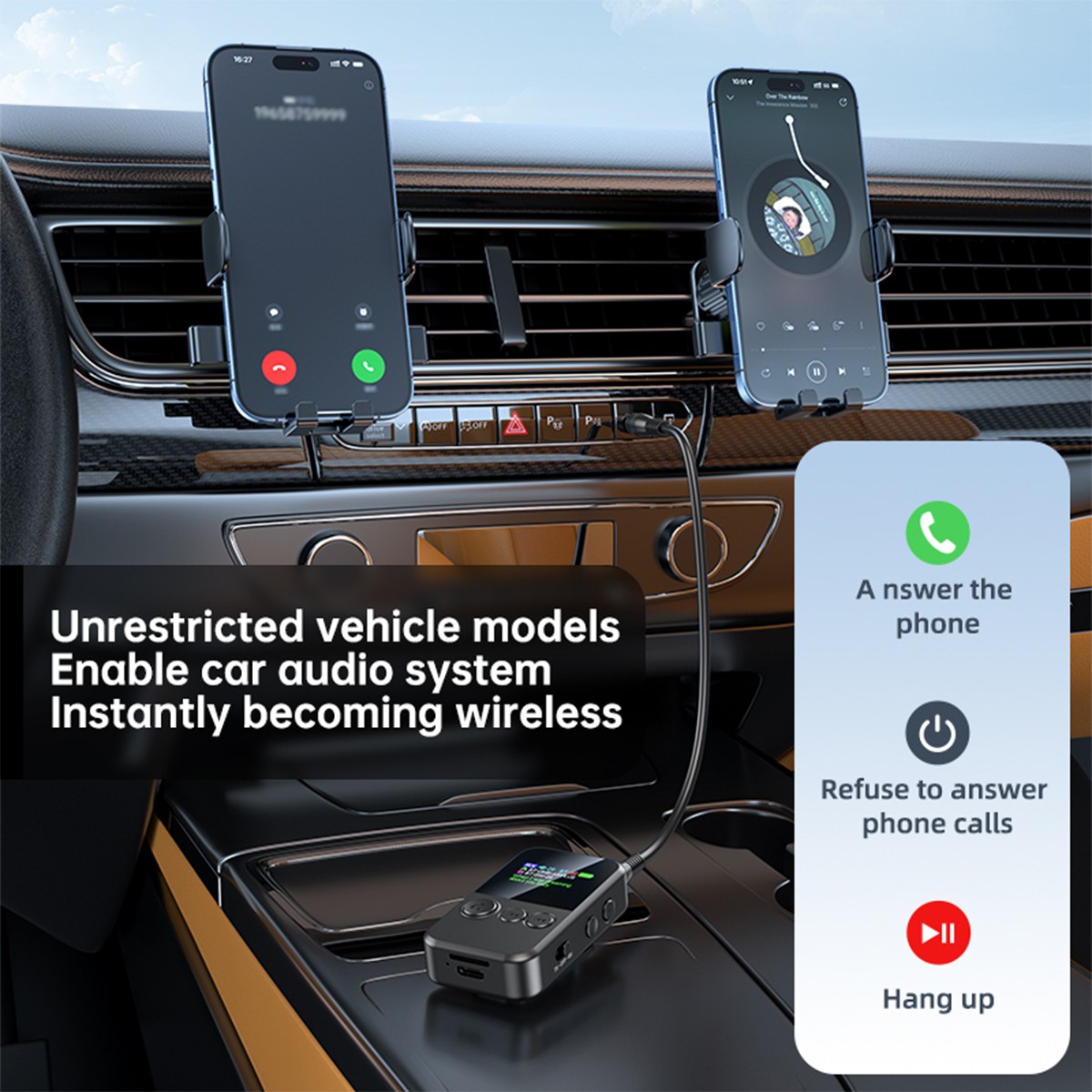 Bluetooth 5.4 Transmitter Receiver Wireless Audio 3.5mm AUX Adapter MP3 Player
