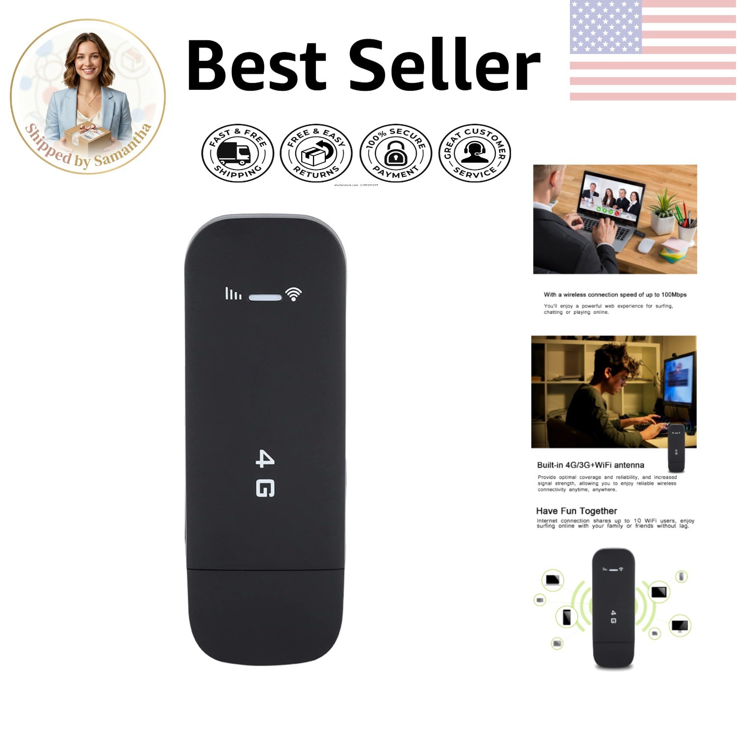 Plug-and-Play 4G LTE USB Router with 512MB Memory – Ideal for On-the-Go Users