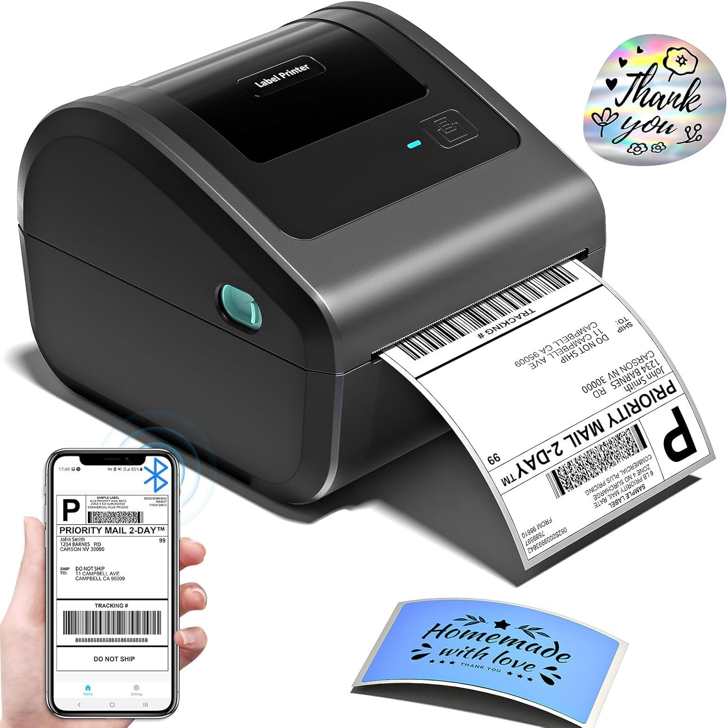 Thermal Label Printer Bluetooth 4×6 Printer for Shipping Label USPS FedEx UPS