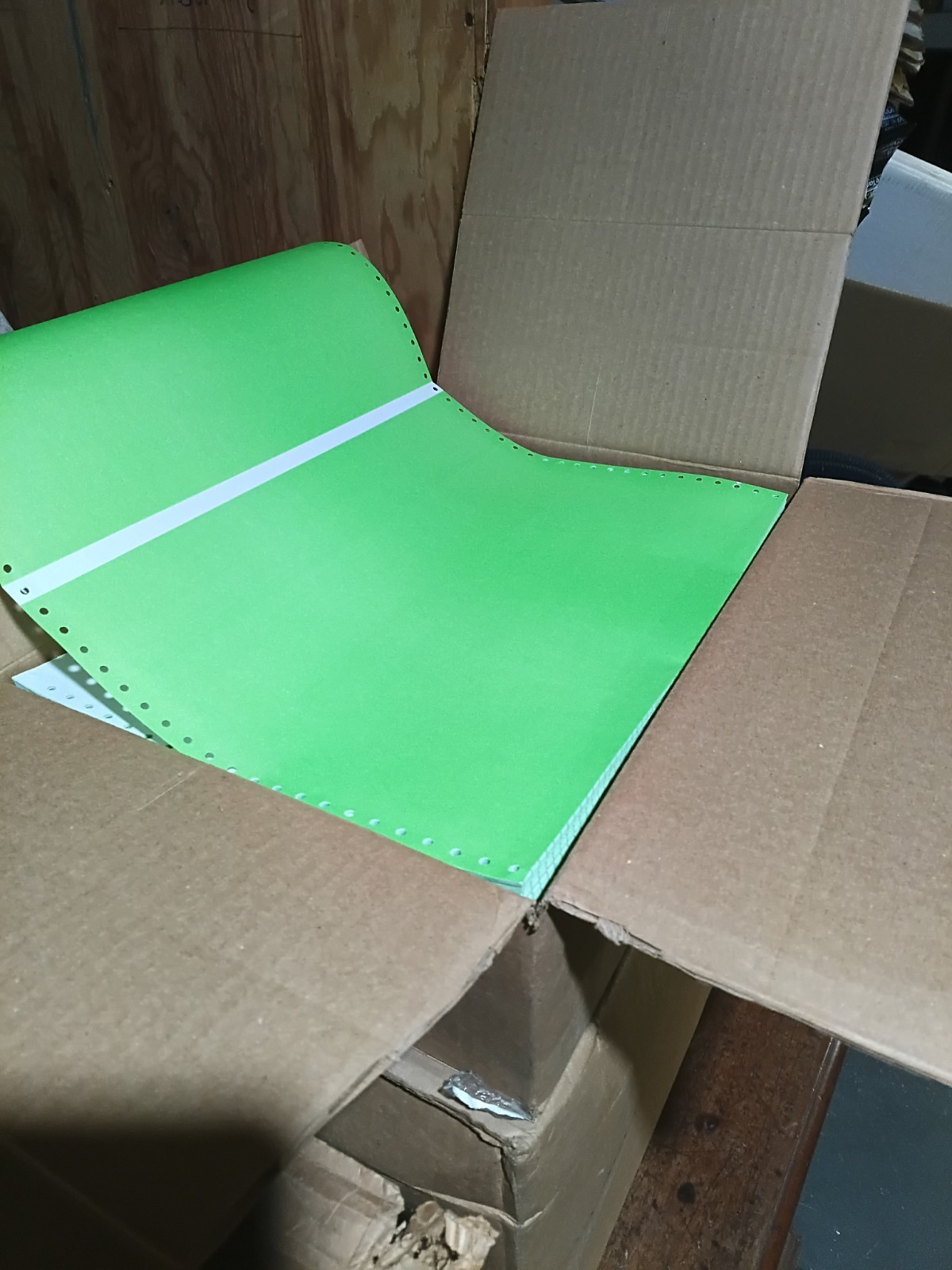 5000 Sheets Of Florescent Green Wide Carriage Continuous Feed Pin Feed Paper