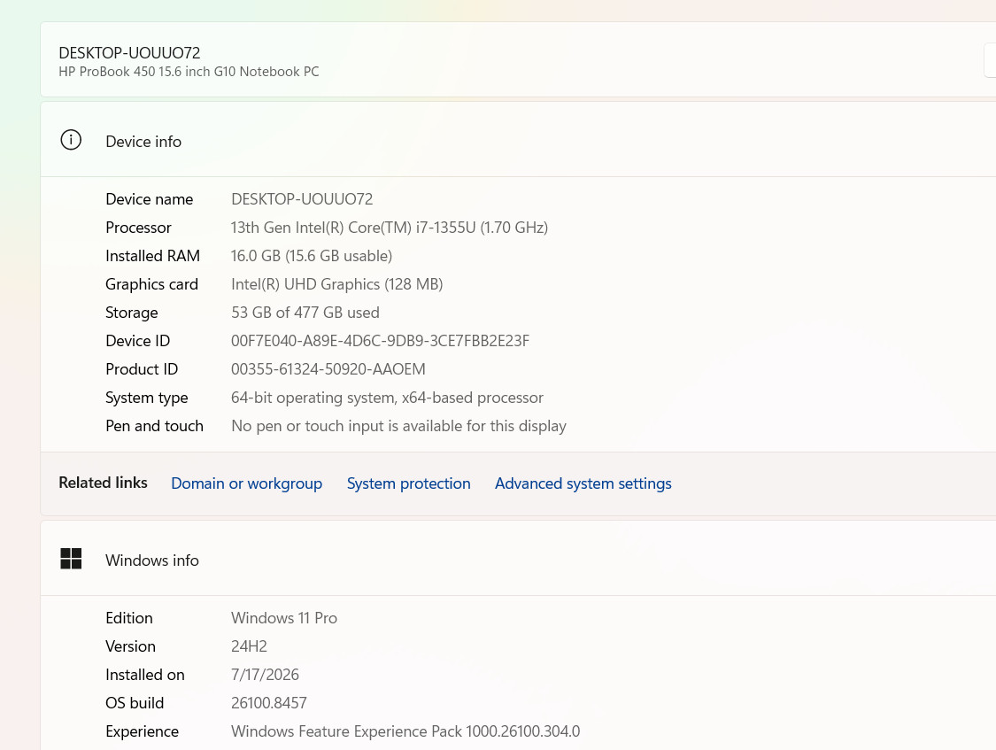 HP ProBook 450 G10 15.6″ FHD Intel Core i7 13th Gen 16GB 512GB Windows 11Pro +PA