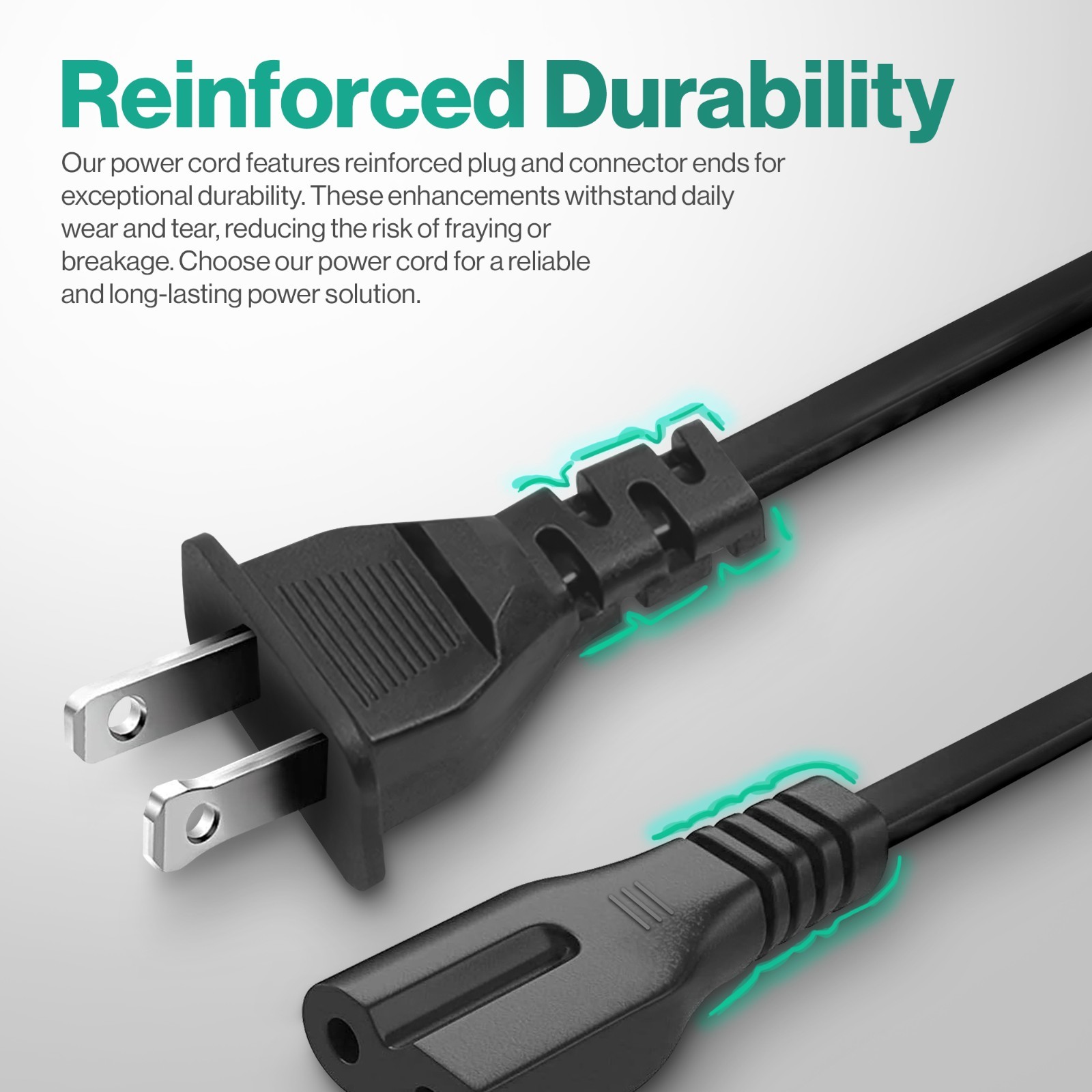 2 Pack 2 Prong Polarized TV Power Cord 5 FT US Plug AC Power Cord Cable 125v