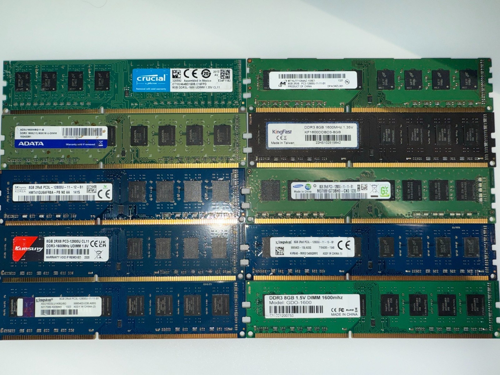 [LOT OF 10] DDR3 8 GB 2Rx8 Desktop RAM Mixed Brands & Speed | Tested & Working