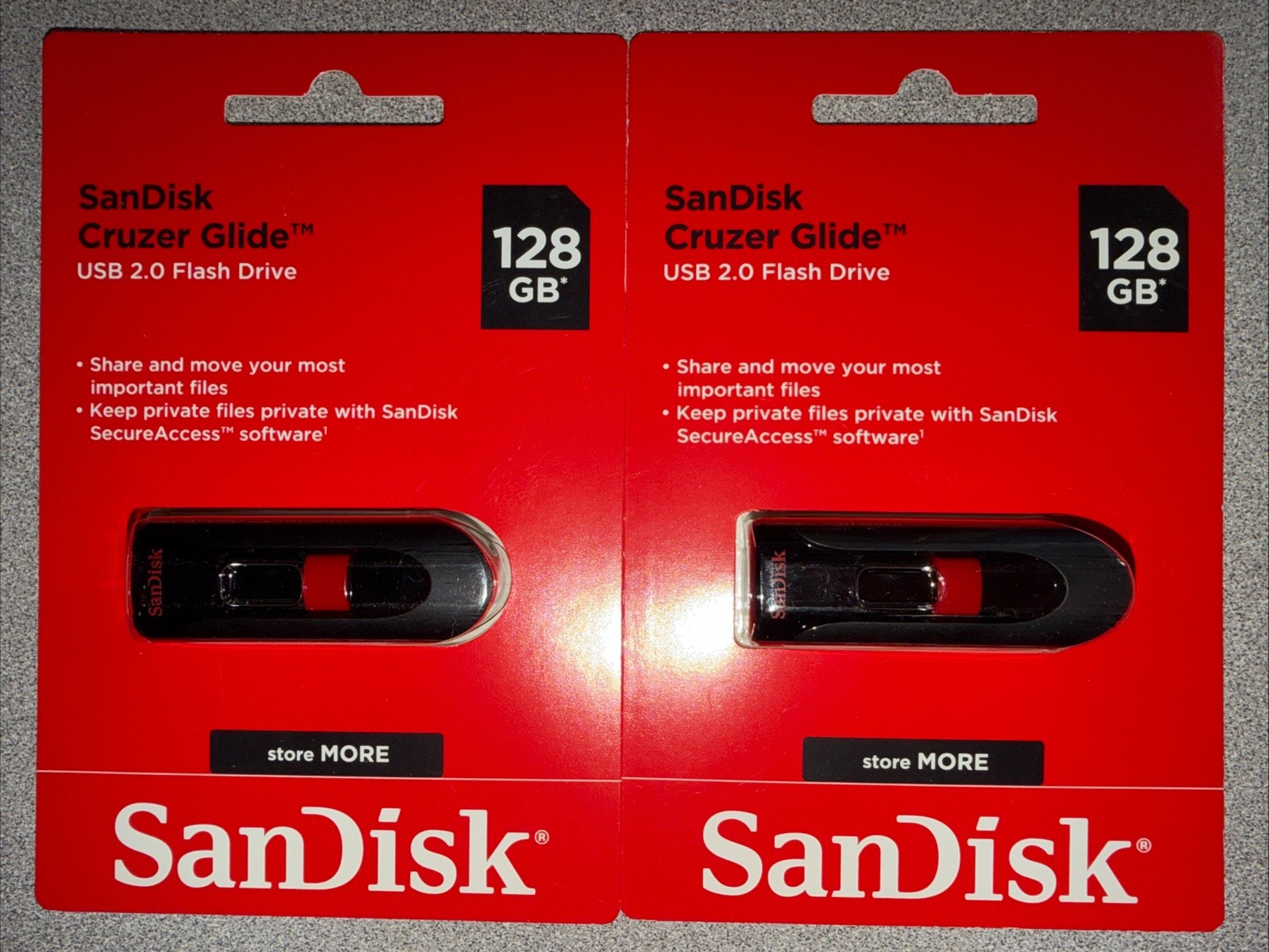 Lot Of 2- SanDisk Cruzer Glide 128GB USB 2.0 Flash Drive