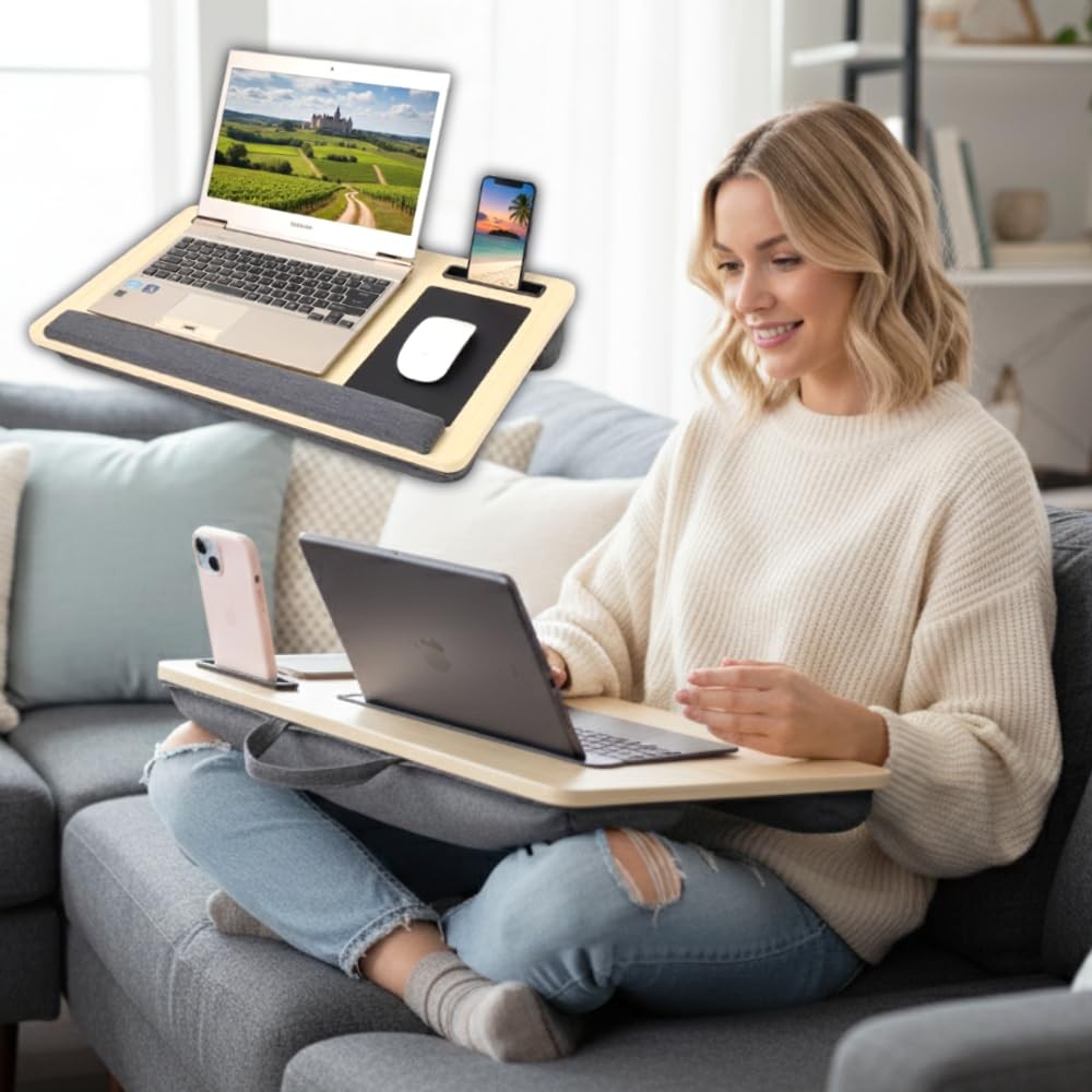 Laptop Lap Desk Mousepad Cushion For 15.6 Inch Tablet Phone Holder 21″ Wood