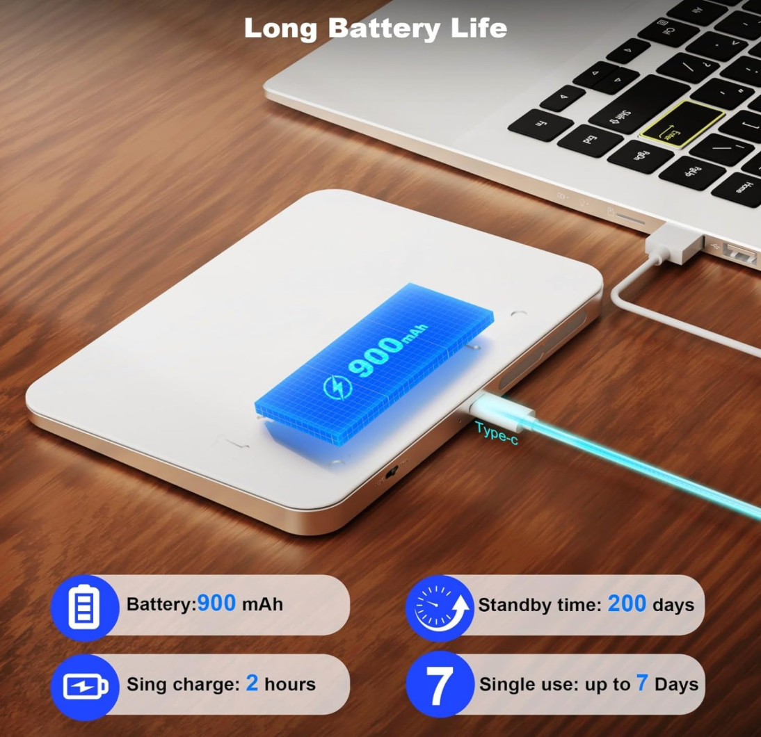 Wireless Trackpad for Mac & Windows with 2.4G USB, 7.5” Glass Surface Touchpad