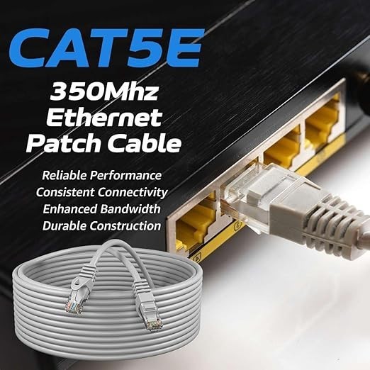 3-Pack – CAT5e Ethernet Cable Gray RJ45 UTP LAN Patch Cord 1.5ft–200ft Lot