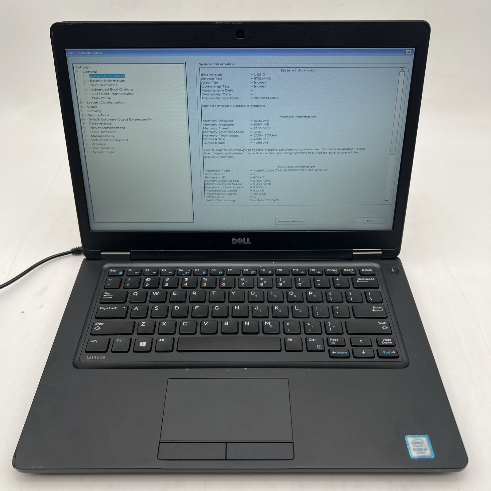 Dell Latitude 5480 Intel i5 6300U 2.4GHz 8GB RAM No Drive No OS