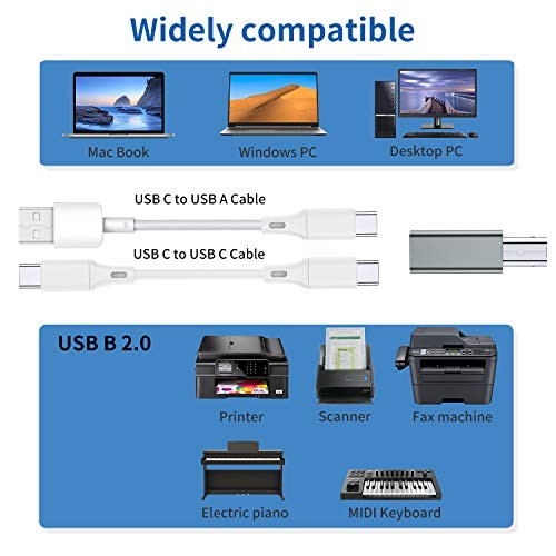 USB C Female to Printer Male Adapter (2-Pack), USB Type C to USB B Convert