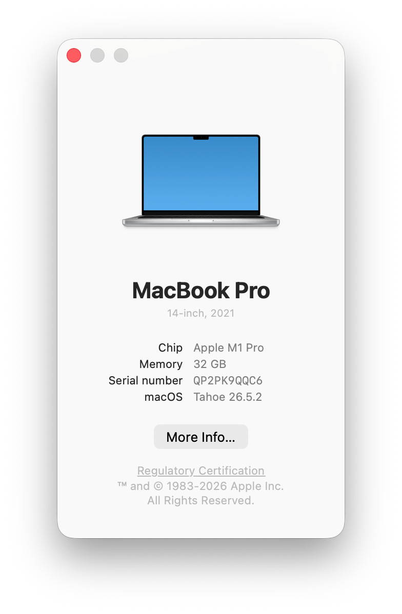 Apple MacBook Pro 14″ Silver, 32GB RAM, 1TB SSD, 8-Core M1 Pro, 14-Core GPU